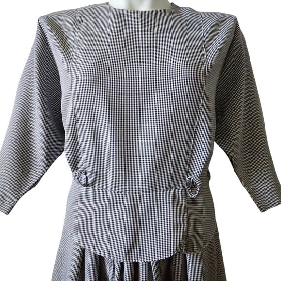 Vintage Nina Piccalino Navy White Houndstooth Peplum Dress. Retro. Sz 12 Fits 14 - Picture 4 of 13